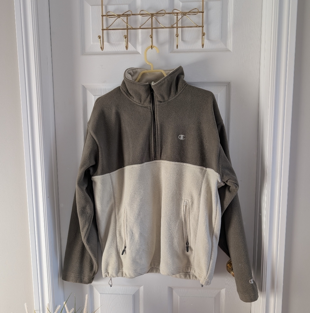 Champion Men's Zip-Up Sweater - Gray and Cream